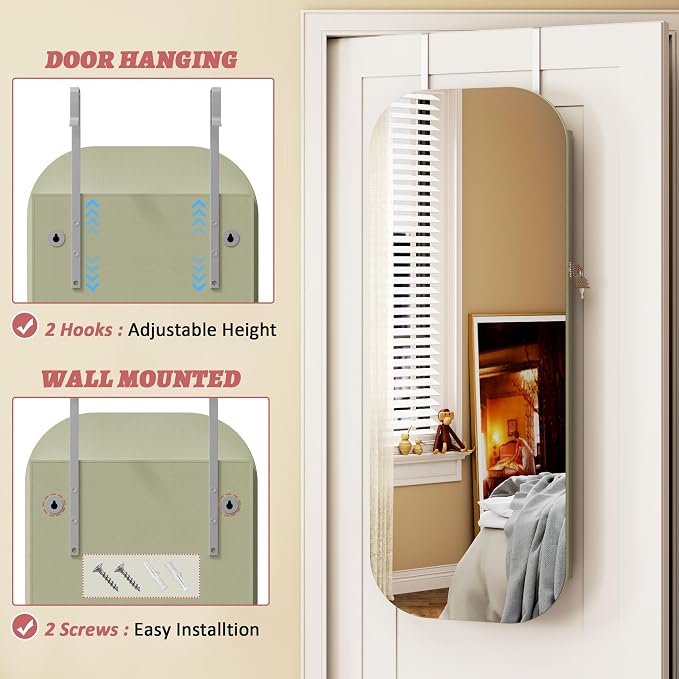 LVSOMT Round Mirror Jewelry Cabinet Door Hang, Jewelry Armoire - Image 6
