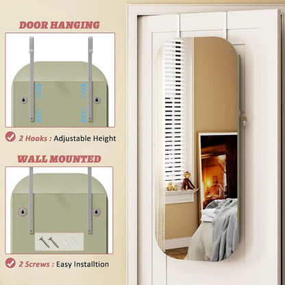 LVSOMT Round Mirror Jewelry Cabinet Door Hang, Jewelry Armoire - Image 6