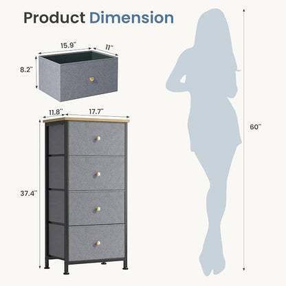 DUMOS Nightstand with 4 Drawers, Bedside Table with Removable Fabric Bins - Image 2