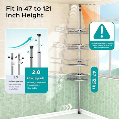 HAMITOR Corner Shower Caddy Tension Pole: Rustproof 4-Tier Bathroom Organizer - Image 4