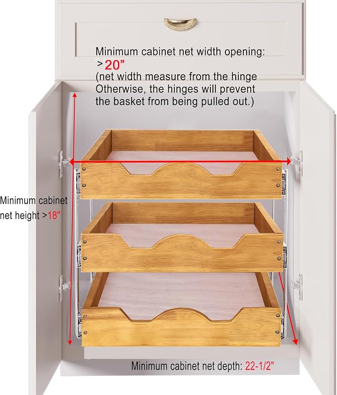 DINDON 3 Tier Pull Out Cabinet Organizer 20”W X21”D Slide Out Shelves - Image 3