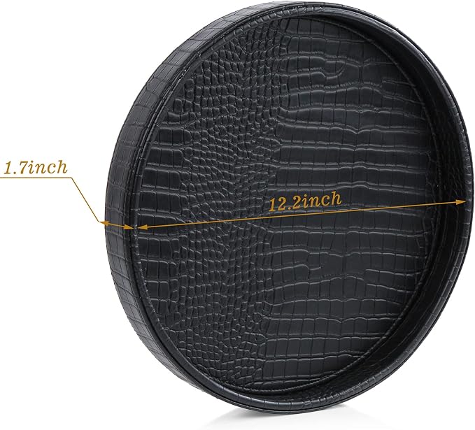 HofferRuffer Faux Leather Round Serving Tray, Vegan Croco Leather Decorative - Image 2