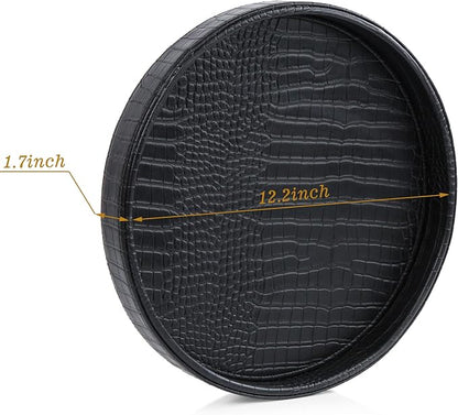 HofferRuffer Faux Leather Round Serving Tray, Vegan Croco Leather Decorative - Image 2