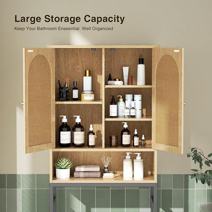 Rattan Toilet Storage Cabinet, Over the Rack Wood Cabinet - Image 5