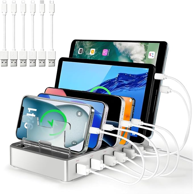 300W Fast Charging Station for Multiple Devices, 6 Port USB Charging Hub by WINKAURA