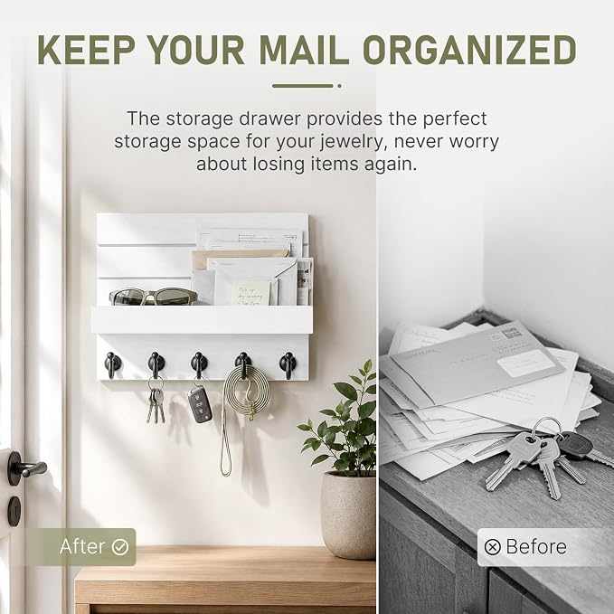 HONJIN Key Holder for Wall: Easy Installation Mail Organizer Wall Mount Hanging - Image 4