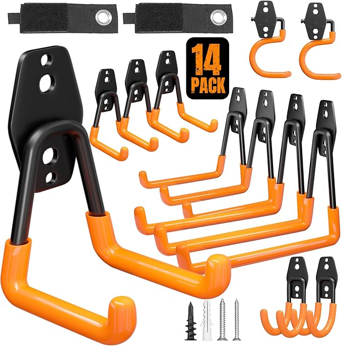 Garage Hooks Heavy Duty 14 Pack Utility Wall Mount Storage Hangers by Wallavant