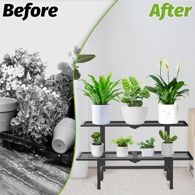 2 Tier Plant Stand Outdoor Indoor, Separated Tiered Folding Metal Plant Shelf - Image 5