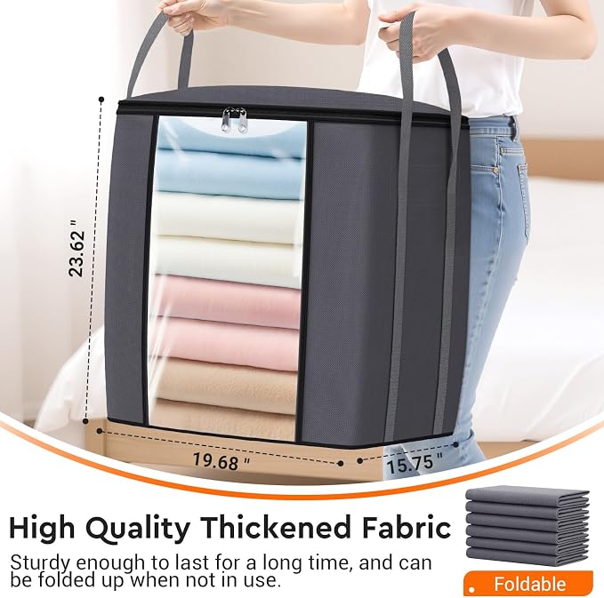 120L Extra Large Clothes Storage Bags, Foldable Blanket Storage and Organization - Image 2