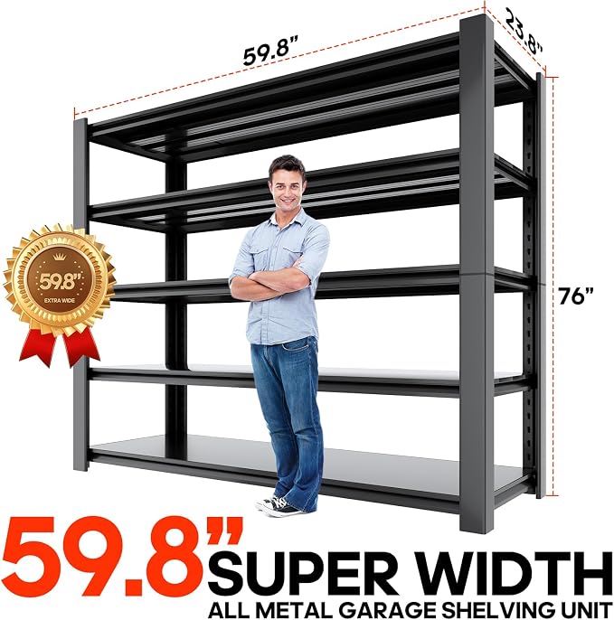Heavy Duty 5-Tier Garage Storage Shelving Unit, Boltless Metal Rack - Image 2
