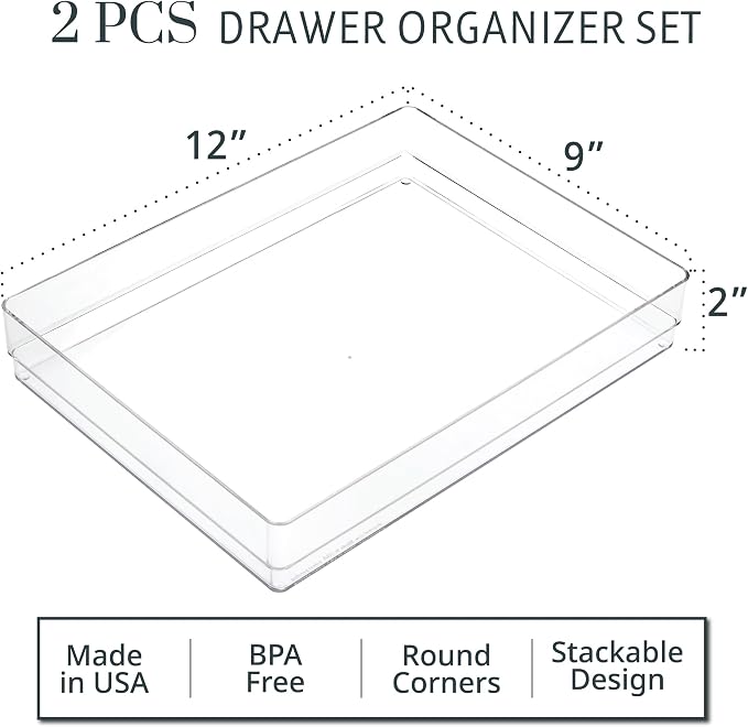 STORi SimpleSort 2-Piece Stackable Clear Drawer Organizer Set | 12" x 9" x 2" - Image 2