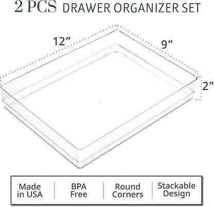 STORi SimpleSort 2-Piece Stackable Clear Drawer Organizer Set | 12" x 9" x 2" - Image 2