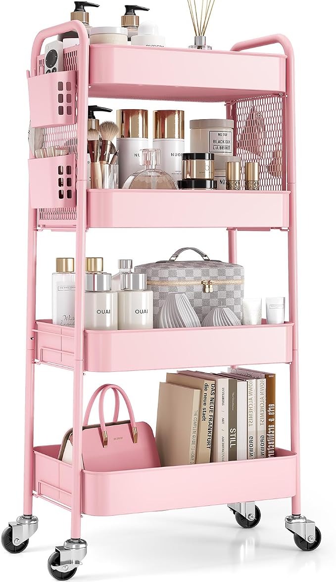 TOOLF 4 Tier Rolling Cart with Pegboard, Metal Storage Organizer Cart with by TOOLF