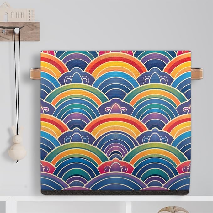 TropicalLife 13x13x13 Inch Large Fabric Storage Cube Vintage Rainbow Flowers - Image 6