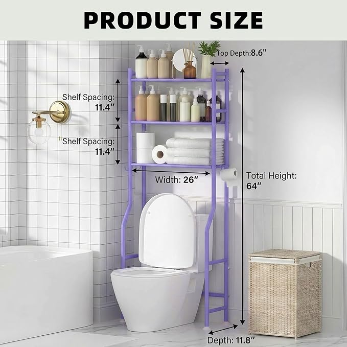 GloTika 3-Tier Over Toilet Storage, 150lb Capacity, Carbon Steel, Freestanding - Image 8