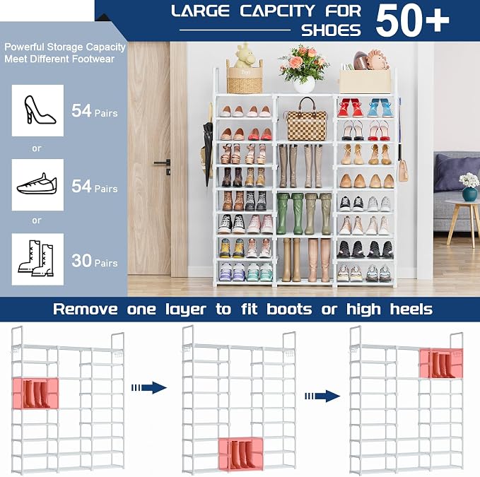 Mavivegue 9 Tiers Shoe Rack Tall Shoe Organizer Shoe Storage 50-55 Pairs - Image 5