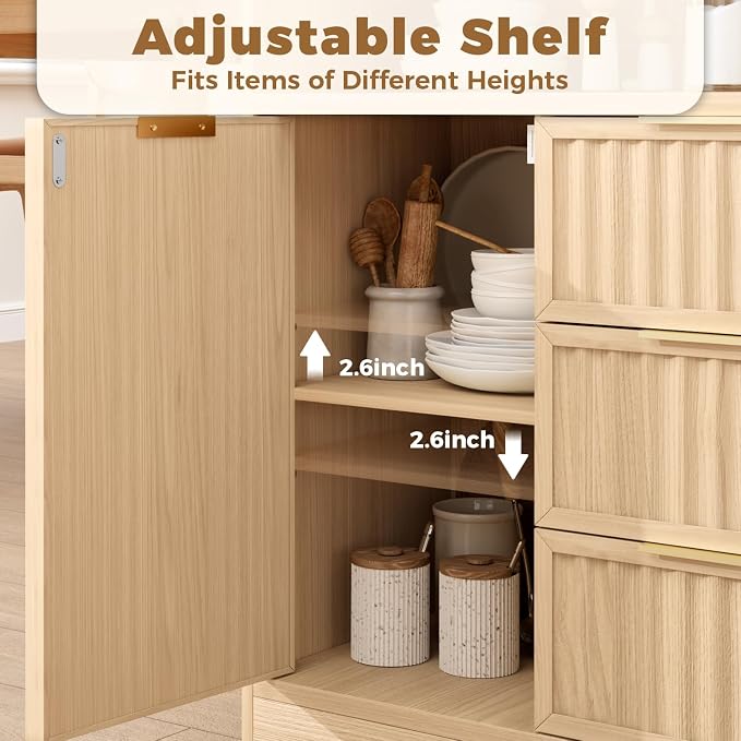 Coffee Bar Cabinet with Drawer, Fluted Buffet Sideboard Cabinet with 3 Drawers - Image 7