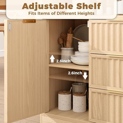 Coffee Bar Cabinet with Drawer, Fluted Buffet Sideboard Cabinet with 3 Drawers - Image 7
