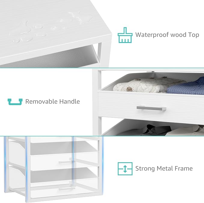 BOLUO Closet Drawers White Fabric 3 Drawer Small Dresser - Image 6