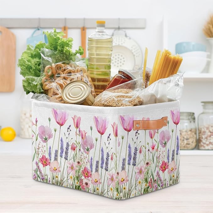 Pardick Basket Storage Bins Flower Floral Pink Rectangle Cube Basket Box Kids - Image 7