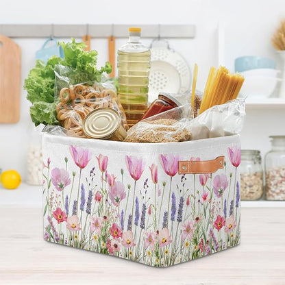 Pardick Basket Storage Bins Flower Floral Pink Rectangle Cube Basket Box Kids - Image 7