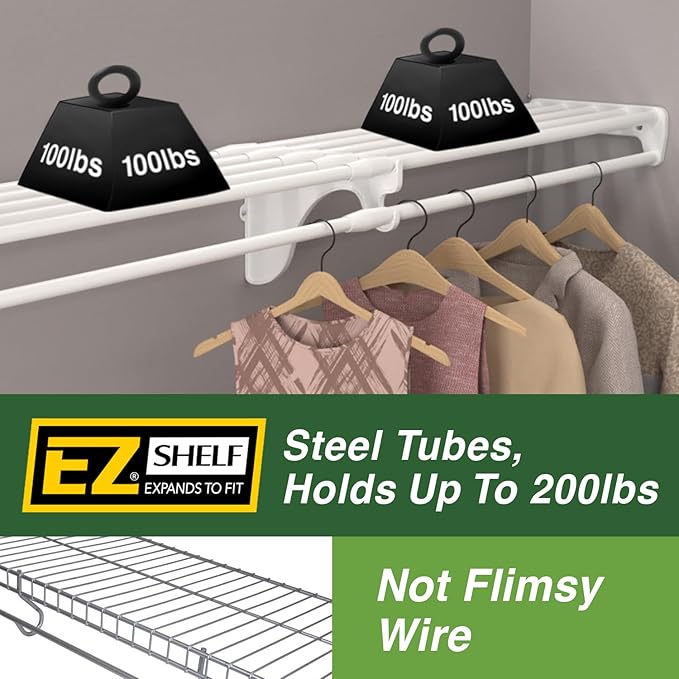 EZ Shelf - Closet Shelf with Hanging Rod - 64.3-119” Expandable, Closet Shelves - Image 3