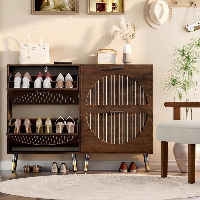 Farmhouse Shoe Cabinet Storage for Entryway, Slim Shoe Rack Cabinet by LegacyAmerhomeDirect