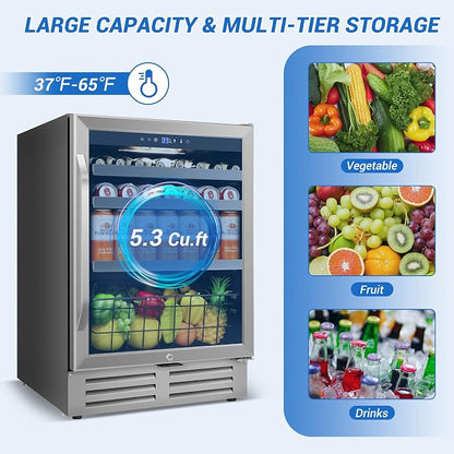 24" Beverage Refrigerator Undercounter | 180 Can Capacity | Built-In - Image 2