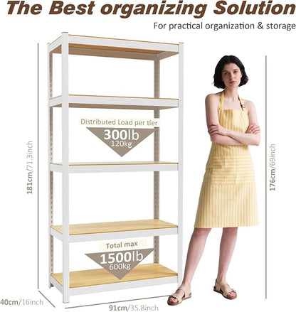 5 Tier White Closet Storage Shelves 36" W x 16" D x 72" H | Heavy Duty Shelves - Image 2