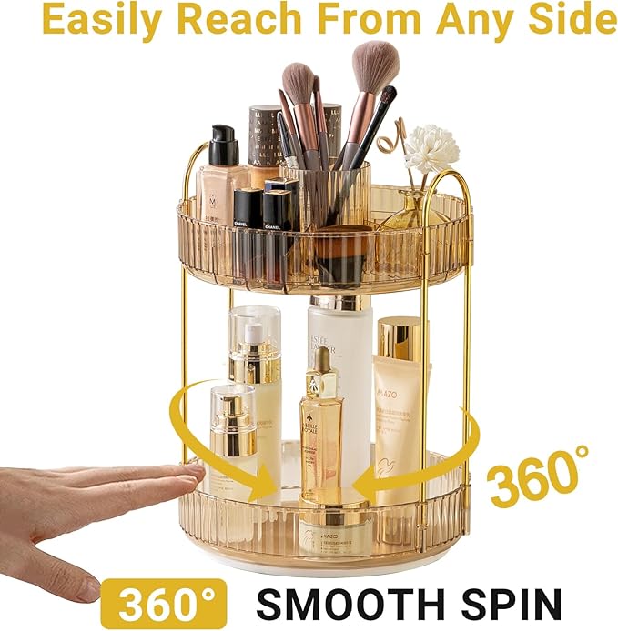 360 Rotating Makeup Organizer, 2 Tier Large Capacity Make Up Organizers and - Image 3