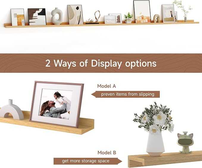 Floating Picture Ledge Shelves for Wall Set of 2, 95 Inches Picture Ledge Shelf - Image 6