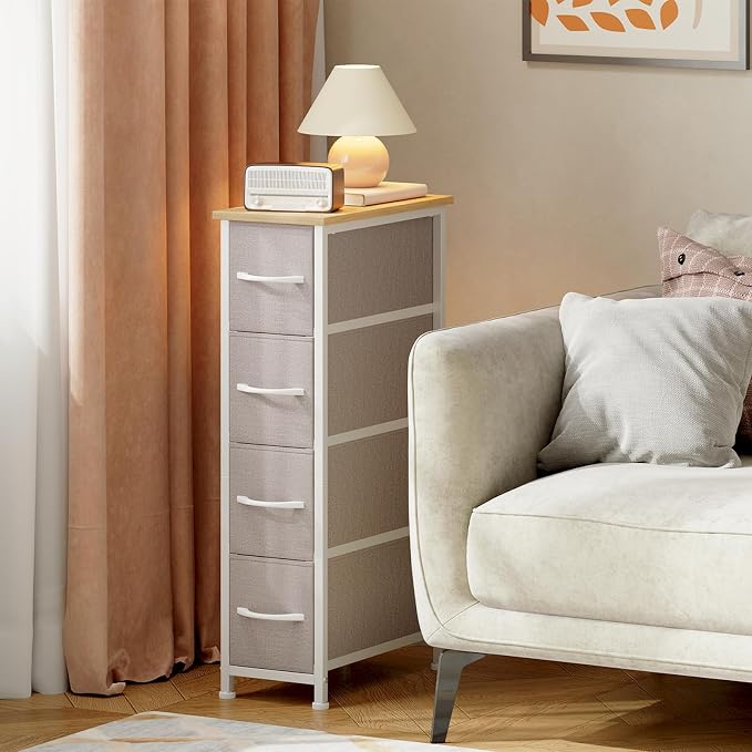 Somdot Narrow Dresser for Bedroom, 4 Drawer Storage Cabinet, Ash Grey | Storage - Image 7