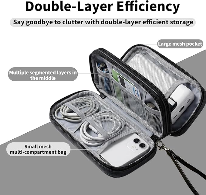 Leather Electronic Organizer Bag, Waterproof Travel Tech Pouch - Image 4