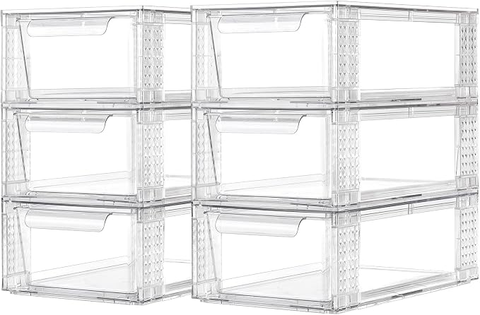 6 Pack Clear Stackable Storage Drawers, 3.95" H Easily Assemble Acrylic by Zero+Zoo