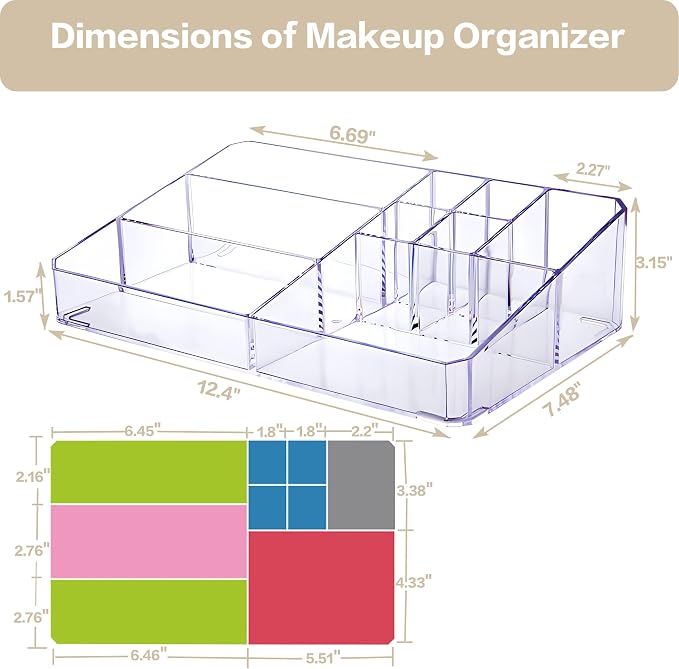 Clear Makeup Organizer, Makeup Brushes Storage Case, Cosmetic Display Case Tray - Image 6