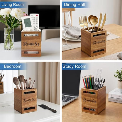 Hilislog TV Remote Control Holder Wall Mount Acacia Wood Caddy - Image 7