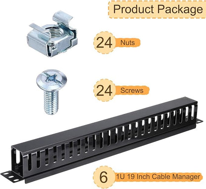 PATIKIL 1U 19 Inch Cable Manager, 6 Pack 24 Slot Horizontal Rack Mount Wire - Image 5