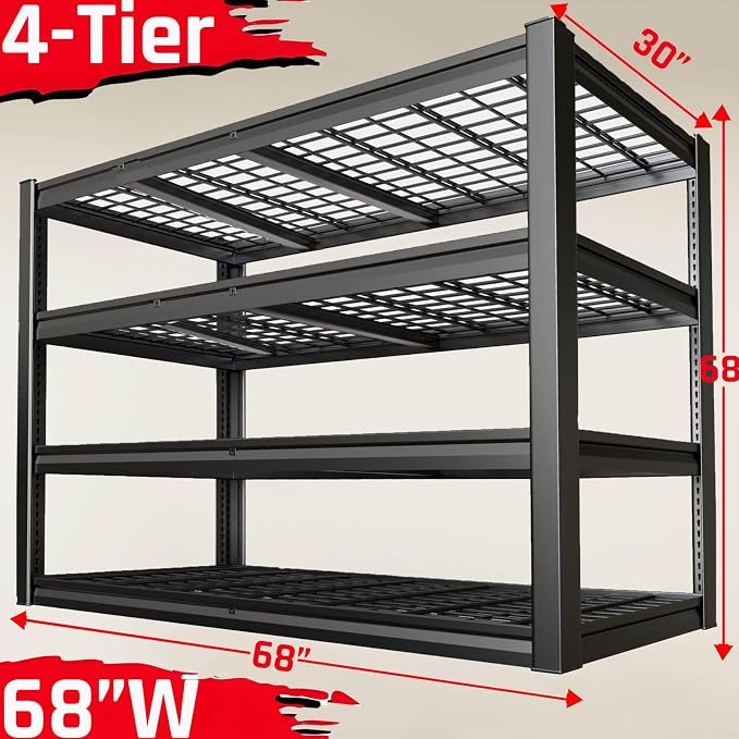 30" Deep Heavy Duty Garage Shelving Units, 4 Tier Metal Garage Shelves - Image 3