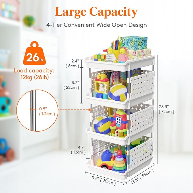 Lifewit 4 Tier Plastic Stackable Storage Baskets - Image 3