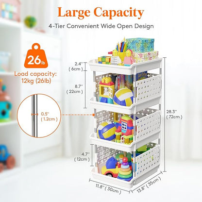 Lifewit 4 Tier Plastic Stackable Storage Baskets - Image 3