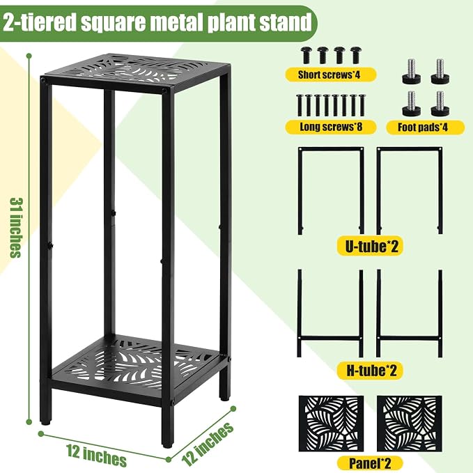 Party Zealot 2 Packs of 2-Tier Tall Metal Square Plant Stand 31” Heavy-Duty - Image 3