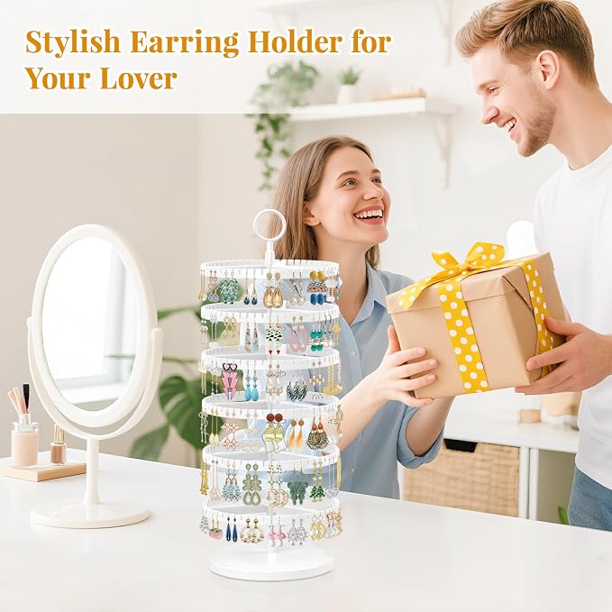 EsLuker.ly Earring Holder Organizer Rotating Stud Display Tree Rack, 6 Tier | - Image 8