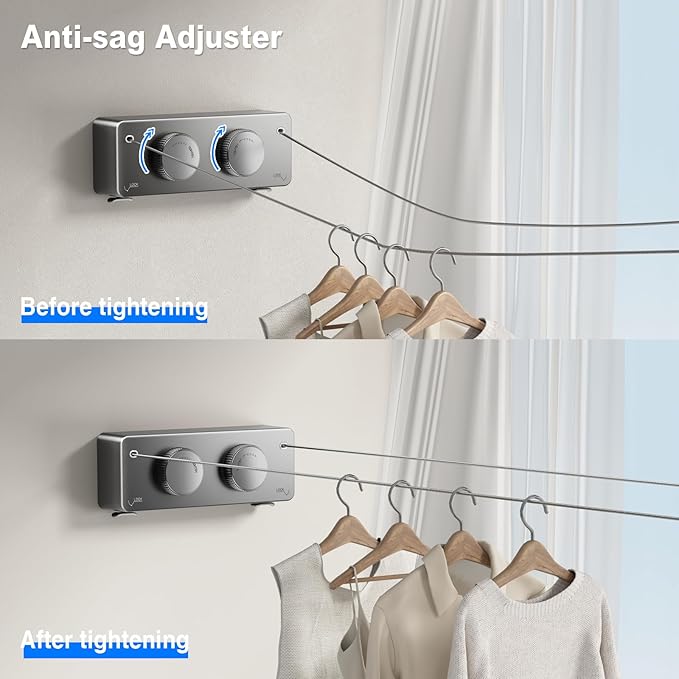 Retractable Clothesline Indoor, Non-Sagging Twin Clothes Line Retracting - Image 4