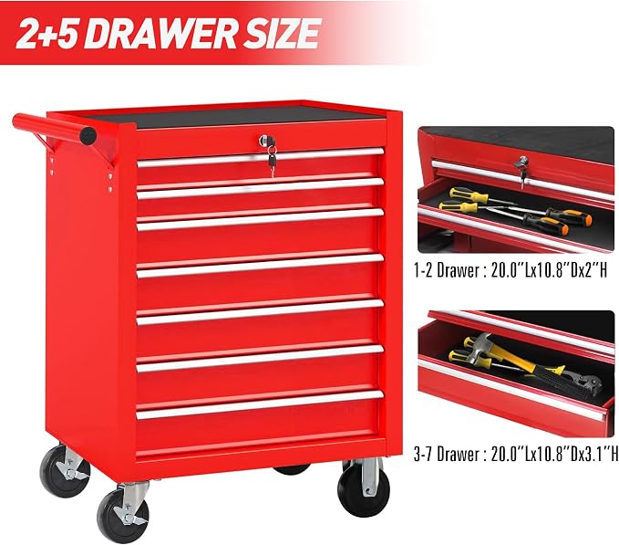7-Drawer Rolling Tool Chest w/Drawers & Lock, Tool Storage Cabinet - Image 8