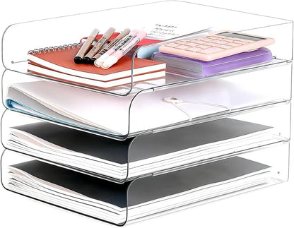 Set of 4 Office Organization and Storage, Stackable Document and File Paper by Laloblue