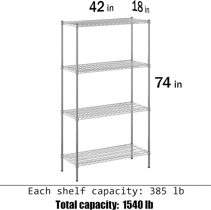 18" Deep x 42" Wide x 74" Height Wire Shelving Kit | 4-Tier | NSF Commercial - Image 3