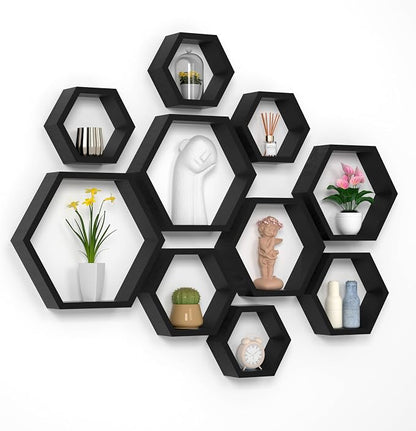 Hexagon Floating Shelves Honeycomb Wall Mounted Wood Farmhouse Storage by WONFUlity