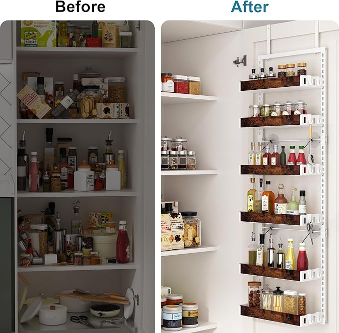 bukfen Over the Door Pantry Organizer, 6-Tier Adjustable Wooden Basket Kitchen - Image 6