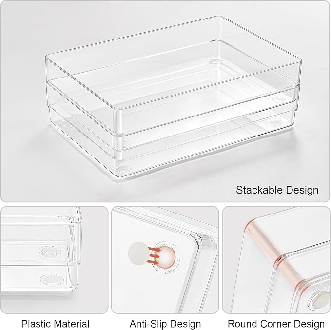 SMARTAKE 6 PCS Clear Plastic Kitchen Large Size Drawer Organizers Set | - Image 6