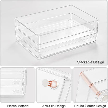 SMARTAKE 6 PCS Clear Plastic Kitchen Large Size Drawer Organizers Set | - Image 6
